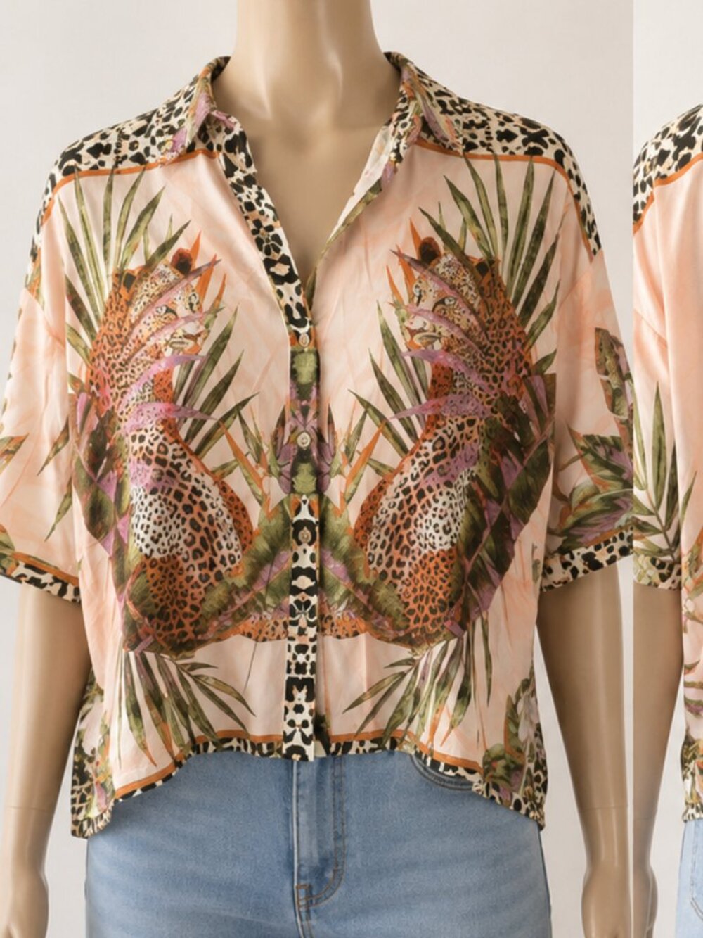 Desigual Tropical Leopard Oversized Shirt Blouse Small